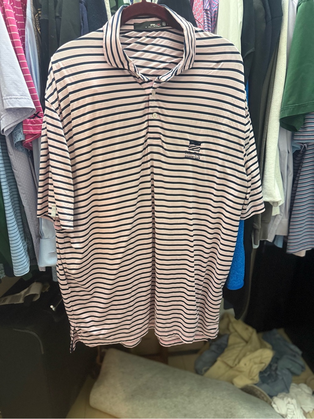 RLX Ralph Lauren Pink and Black Striped Polo